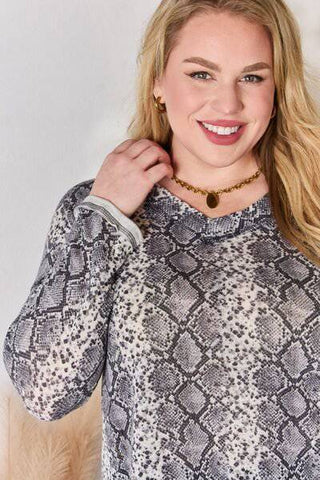 Hailey & Co Full Size Snakeskin V-Neck Long Sleeve Top - 1985 the VAULT Boutique