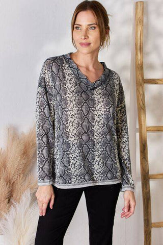 Hailey & Co Full Size Snakeskin V-Neck Long Sleeve Top - 1985 the VAULT Boutique