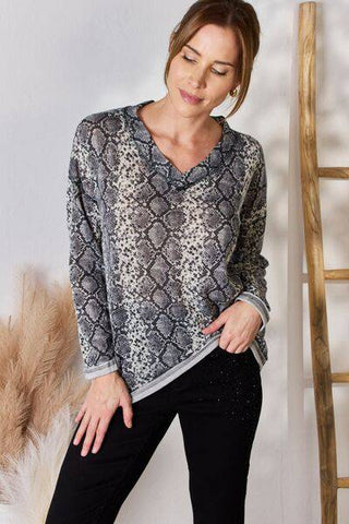 Hailey & Co Full Size Snakeskin V-Neck Long Sleeve Top - 1985 the VAULT Boutique