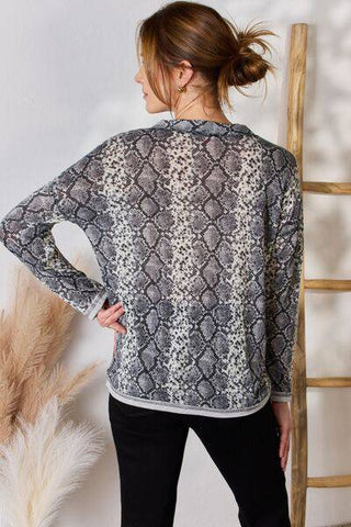 Hailey & Co Full Size Snakeskin V-Neck Long Sleeve Top - 1985 the VAULT Boutique