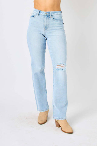 Judy Blue Full Size High Waist Distressed Straight Jeans - 1985 the VAULT Boutique