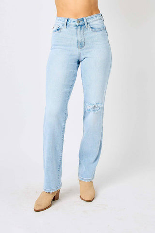 Judy Blue Full Size High Waist Distressed Straight Jeans - 1985 the VAULT Boutique