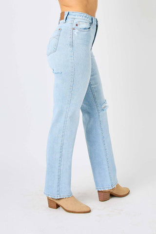 Judy Blue Full Size High Waist Distressed Straight Jeans - 1985 the VAULT Boutique