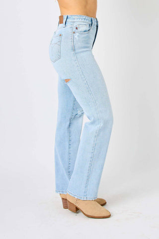 Judy Blue Full Size High Waist Distressed Straight Jeans - 1985 the VAULT Boutique