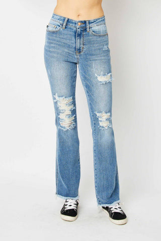 Judy Blue Full Size Distressed Raw Hem Bootcut Jeans - 1985 the VAULT Boutique