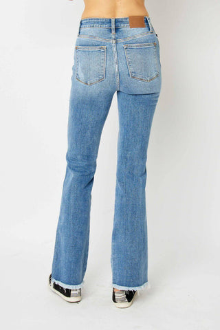 Judy Blue Full Size Distressed Raw Hem Bootcut Jeans - 1985 the VAULT Boutique