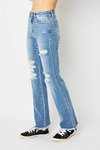 Judy Blue Full Size Distressed Raw Hem Bootcut Jeans - 1985 the VAULT Boutique