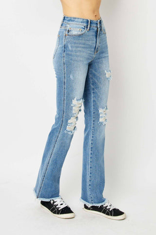 Judy Blue Full Size Distressed Raw Hem Bootcut Jeans - 1985 the VAULT Boutique