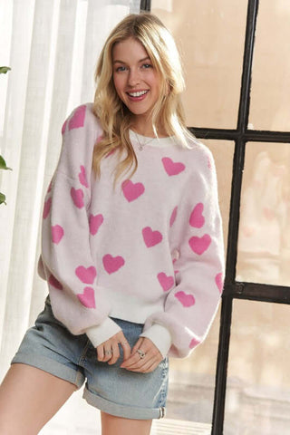 ADORA Heart Round Neck Drop Shoulder Sweater - 1985 the VAULT Boutique