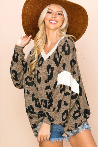 Leopard V-Neck Long Sleeve Blouse - 1985 the VAULT Boutique