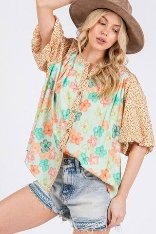 SAGE+FIG Button Down Bubble Sleeves Shirt - 1985 the VAULT Boutique