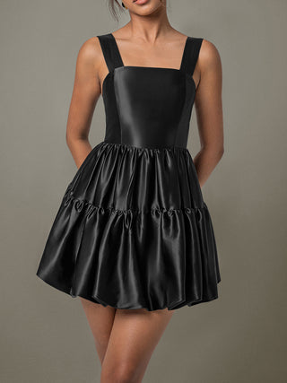 Ruched Square Neck Wide Strap Mini Dress - 1985 the VAULT Boutique