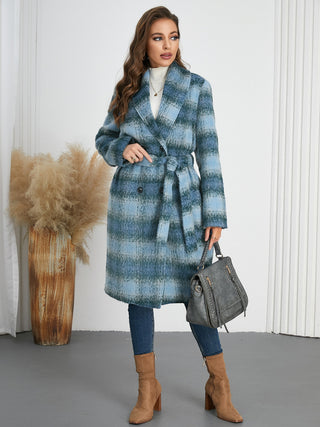 Plaid Tie Waist Long Sleeve Coat - 1985 the VAULT Boutique