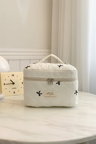 Bow Embroidered Quilted Storage Bag with Zip - 1985 the VAULT Boutique