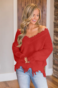 Frayed Hem Dropped Shoulder Sweater - 1985 the VAULT Boutique