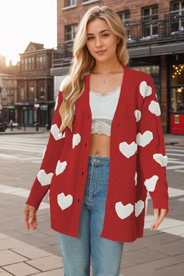 Heart Button Down Long Sleeve Cardigan - 1985 the VAULT Boutique