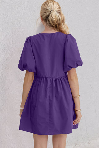 Oh Bow Ruched Puff Sleeve Mini Dress - 1985 the VAULT Boutique