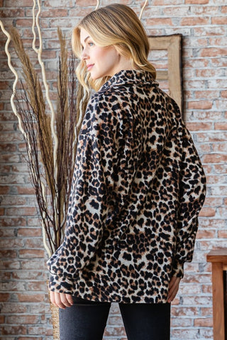 Heimish Full Size Leopard Johnny Collar Long Sleeve Top - 1985 the VAULT Boutique