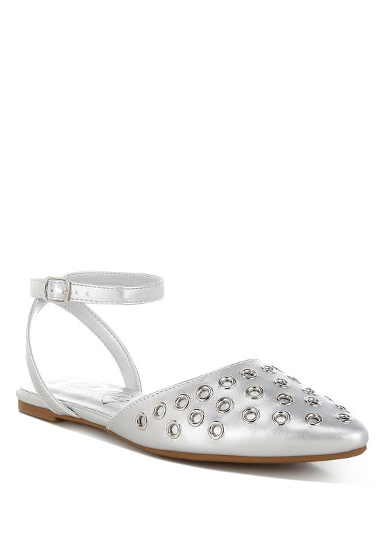 Chalcis Metallic Eyelet Detail Flat Sandals - 1985 the VAULT Boutique