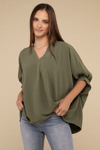 Woven Airflow V-Neck Puff Half Sleeve Top - 1985 the VAULT Boutique