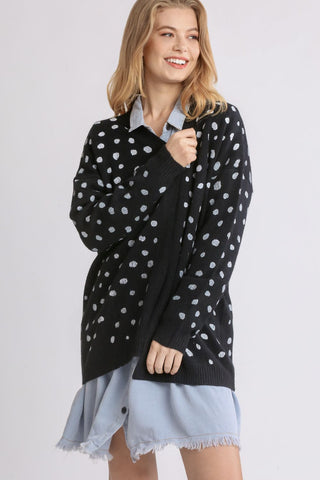 Umgee Polka Dot Open Front Drop Shoulder Cardigan - 1985 the VAULT Boutique