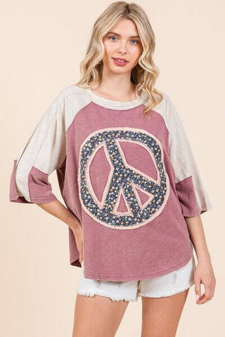 Mittoshop Peace Sign Patch Mineral Washed T-Shirt - 1985 the VAULT Boutique