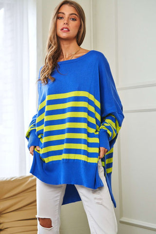 Multi Striped Elbow Patch Loose Fit Sweater Top - 1985 the VAULT Boutique