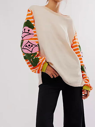 Striped Round Neck Long Sleeve Sweatshirt - 1985 the VAULT Boutique