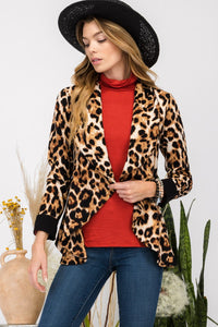 Celeste Full Size Leopard Open Front Long Sleeve Blazer - 1985 the VAULT Boutique