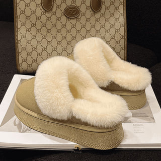 Suede Faux Fur Round Toe Platform Slippers - 1985 the VAULT Boutique