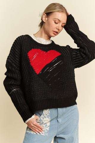 Davi & Dani Contrast Heart Dropped Shoulder Sweater - 1985 the VAULT Boutique