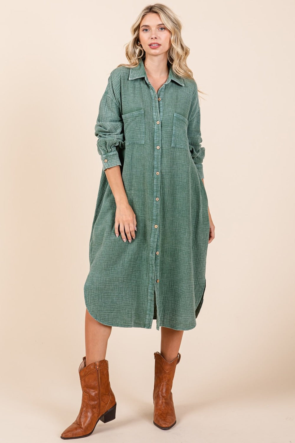 Mittoshop Mineral Wash Cotton Gauze Midi Shirt Dress - 1985 the VAULT Boutique