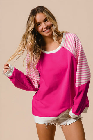 Striped Round Neck Long Sleeve Sweatshirt - 1985 the VAULT Boutique