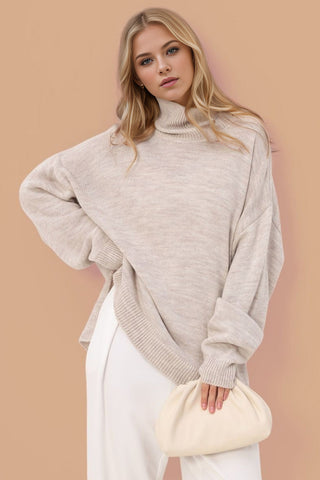 Basic Bae Side Slit Turtleneck Long Sleeve Sweater - 1985 the VAULT Boutique