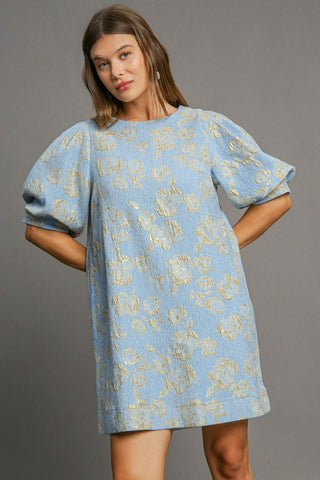 Umgee Floral Jacquard Puff Sleeve Mini Dress - 1985 the VAULT Boutique