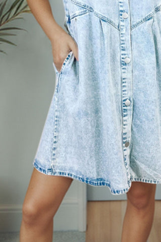 Button Up Flounce Sleeve Denim Dress - 1985 the VAULT Boutique