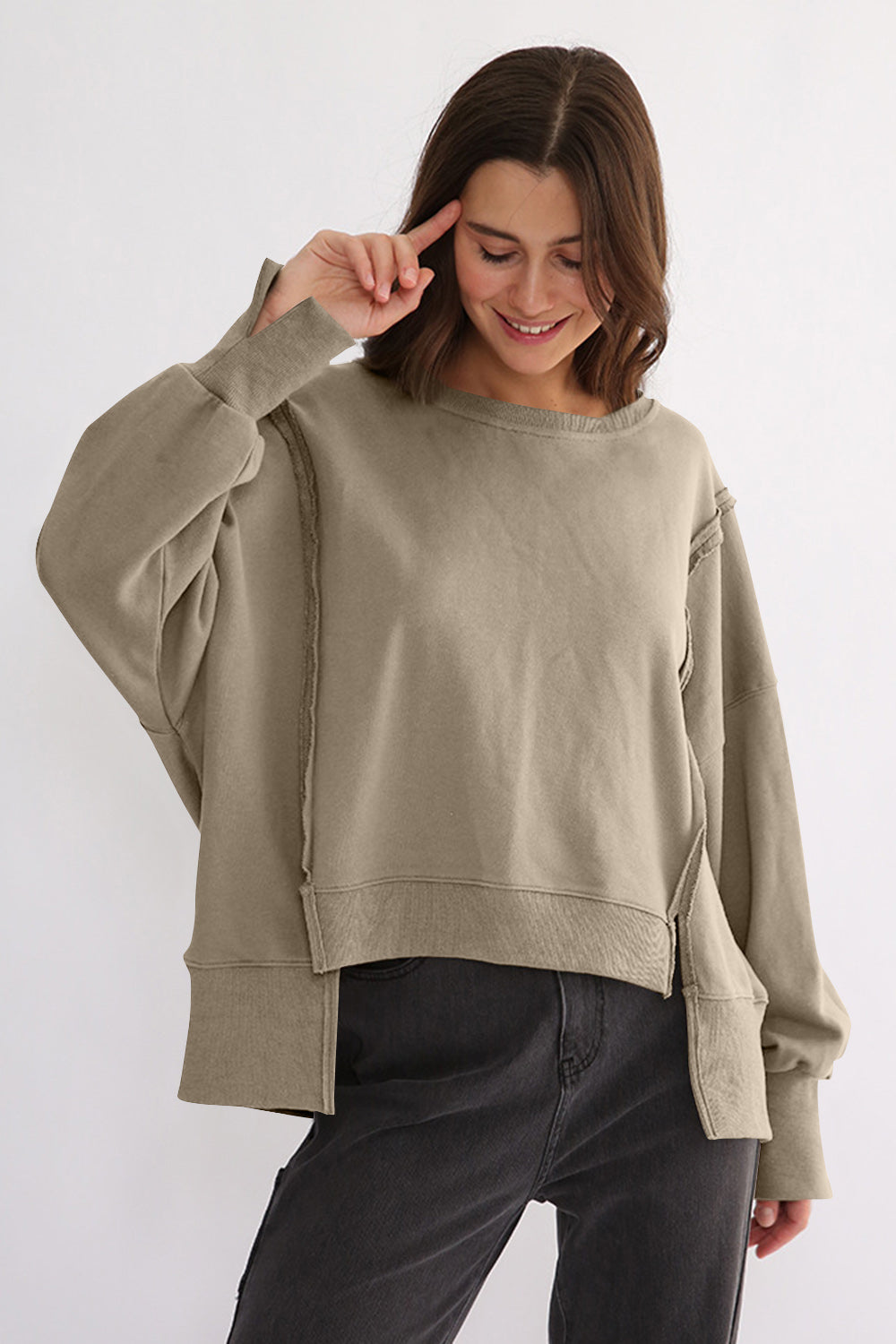 Exposed Seam High-Low Long Sleeve Sweatshirt - 1985 the VAULT Boutique