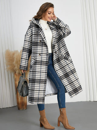 Plaid Double-Breasted Long Sleeve Longline Coat - 1985 the VAULT Boutique