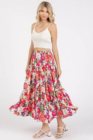 Mittoshop Flower Print Elastic Waist Tiered Skirt - 1985 the VAULT Boutique