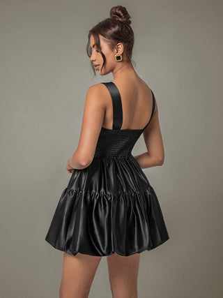 Ruched Square Neck Wide Strap Mini Dress - 1985 the VAULT Boutique