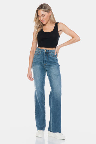 Judy Blue Full Size Tummy Control Cut Raw Hem Straight Jeans - 1985 the VAULT Boutique