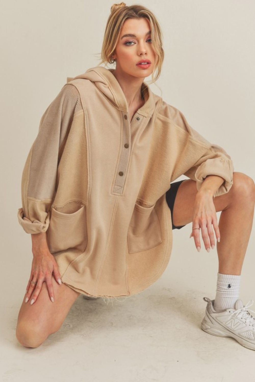 Aemi+Co Slit Half Snap Oversize Hoodie - 1985 the VAULT Boutique