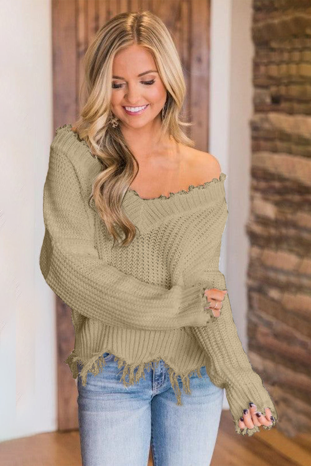 Frayed Hem Dropped Shoulder Sweater - 1985 the VAULT Boutique