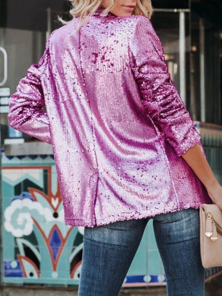 Sequin Lapel Collar Long Sleeve Blazer - 1985 the VAULT Boutique