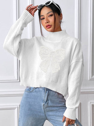 Bow Turtleneck Long Sleeve Sweater - 1985 the VAULT Boutique