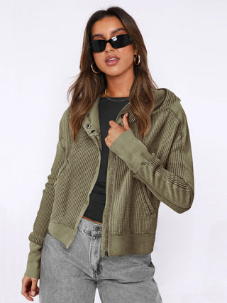 Waffle-Knit Dropped Shoulder Hooded Jacket - 1985 the VAULT Boutique