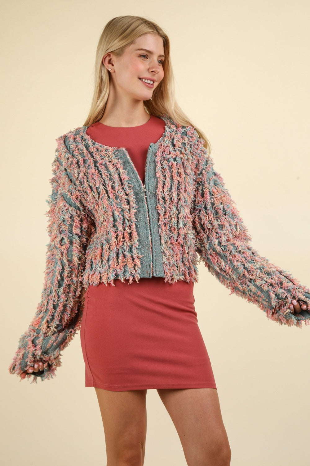 VERY J Shaggy Yarn Knit Zip Up Jacket - 1985 the VAULT Boutique