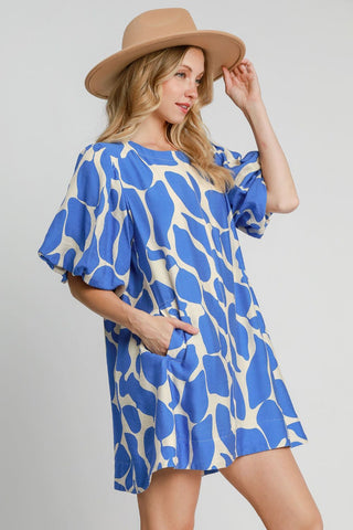 Umgee Two Tone Abstract Print Puff Sleeve Dress - 1985 the VAULT Boutique