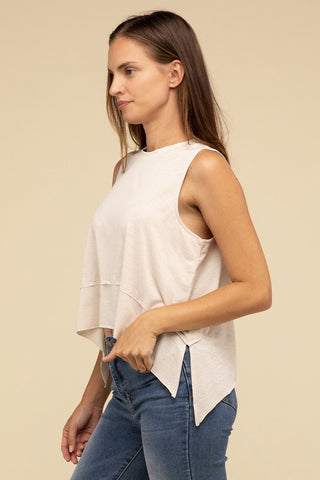 Basic Shark Bite Side Slit Short Sleeveless Top - 1985 the VAULT Boutique