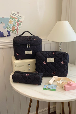 3 Piece Bow Quilted Cloth Storage Bag Set - 1985 the VAULT Boutique